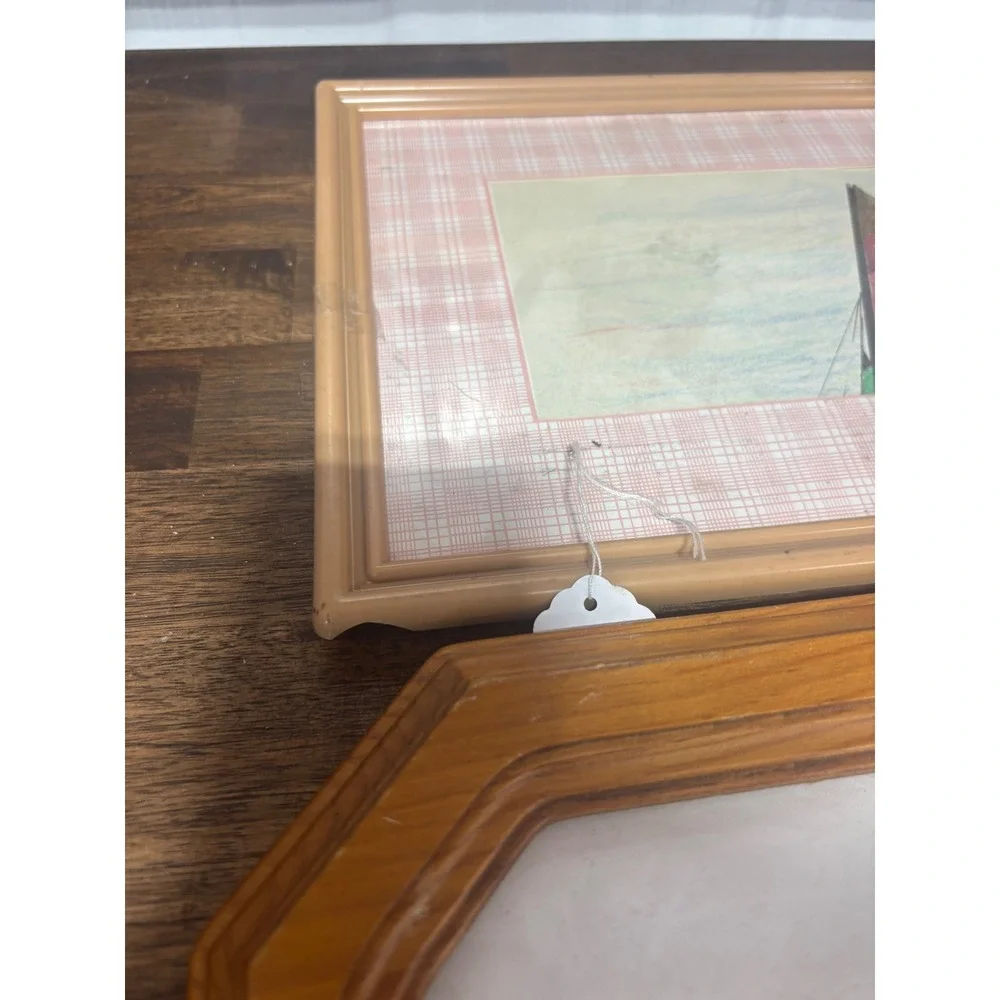Vintage Framed Sailboat Art Set Hobie Cat Catamaran Nautical Decor 2 Pieces